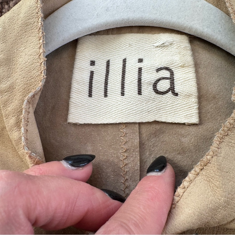 Illia Tan Beige 100% Genuine Leather Dress Belted Snap Front Sheath 6 S *Stains - Picture 7 of 13